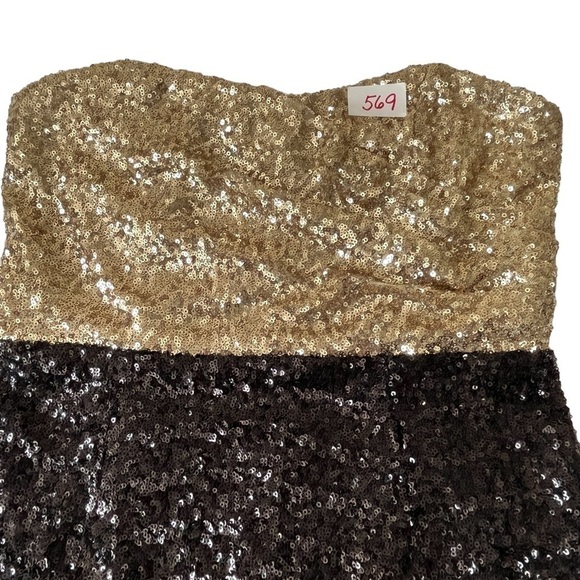 C. Luce Sequined Strapless Gold & Black Dress Size Medium - Picture 14 of 16